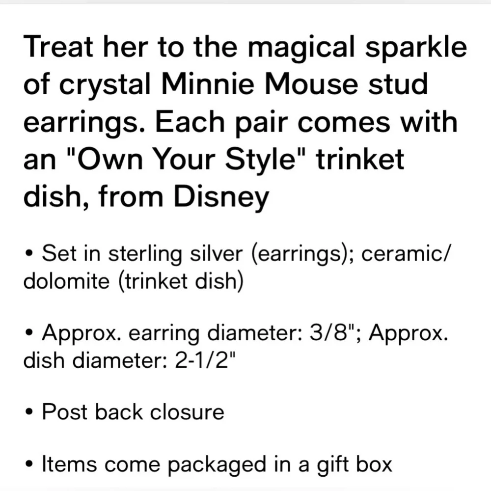Disney New Minnie Mouse Sterling Silver 925 pink crystal earrings dish gift